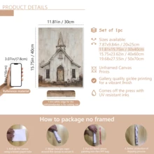 1pc Vintage Country Church Canvas Wall Art - Framed Or Unframed Rustic Home Decor Wall Painting, Architecture Poster, Modern Style, Suitable For Living Room And Bedroom - Ideal For Art Lovers And Home Decor Enthusiasts - Perfect Housewarming And Birthday Gift - Multicolor - View 16