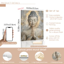 1pc Vintage Wall Art Decor, Contemporary Buddha Canvas Print, Framed Or Unframed Religion Poster For Living Room, Bedroom, Classroom, Bathroom, Restaurant, Indoor Portrait Orientation, Wood Frame, Spring/Winter Season Decor, Ideal Gift For Her/He - Multicolor - View 14