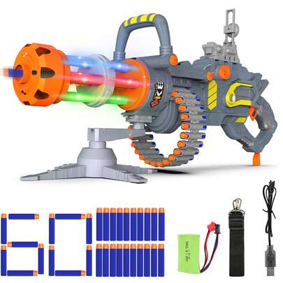 Pistola de juguete para niños, balas de espuma blanda, juguete eléctrico automático, 60 dardos, rotación de 360°, juguetes para juegos de tiro en interiores y exteriores, regalos de Navidad para niños y niñas de más de 3 años y adultos