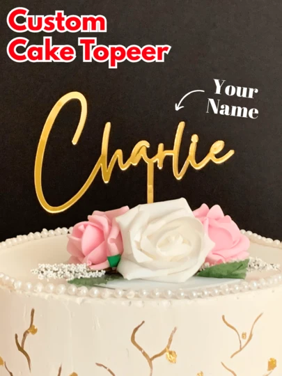 Personalized Cake Topper, Customized Acrylic Name Plate, Elegant Decoration For Birthday, Wedding, Anniversary Party, Available In Gold, Silver, Rose Gold, Customized Acrylic Name Plate, Personalized Party Decorations, Wedding Cake Topper, Acrylic Decoration With Name, Elegant Anniversary, Bridal Shower Decoration, Suitable For Both Men And Women