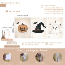 3 قطع/مجموعة لوحات جدارية لعيد الهالوين، طباعات موسمية خريفية مصورة بطريقة قديمة، ديكور غرفة الأطفال والفصول الدراسية لعيد الهالوين، طباعات اليقطين والشبح والقبعة السحرية والخفافيش، ديكور غرفة اللعب وغرفة الأطفال، لون بيج، ديكور عيد الهالوين | ملصق عيد الهالوين | مؤطر أو غير مؤطر، ديكور الغرفة، ديكور المنزل، ديكور شقة الطالب الجامعي، هدايا لديكور الجدران في الفندق والمنزل وغرفة المعيشة والنوم والحمام والمكتب