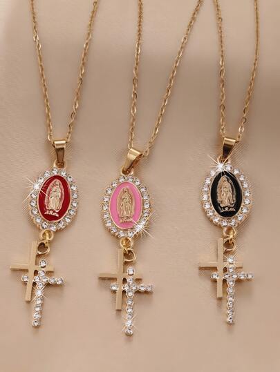 1 Stück vergoldete Halskette mit kubischem Zirkonia Kreuz für Frauen | Kreuz Anhänger | Jungfrau Maria Halsketten