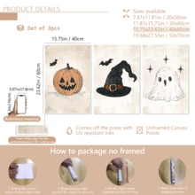 3 قطع/مجموعة لوحات جدارية لعيد الهالوين، طباعات موسمية خريفية مصورة بطريقة قديمة، ديكور غرفة الأطفال والفصول الدراسية لعيد الهالوين، طباعات اليقطين والشبح والقبعة السحرية والخفافيش، ديكور غرفة اللعب وغرفة الأطفال، لون بيج، ديكور عيد الهالوين | ملصق عيد الهالوين | مؤطر أو غير مؤطر، ديكور الغرفة، ديكور المنزل، ديكور شقة الطالب الجامعي، هدايا لديكور الجدران في الفندق والمنزل وغرفة المعيشة والنوم والحمام والمكتب