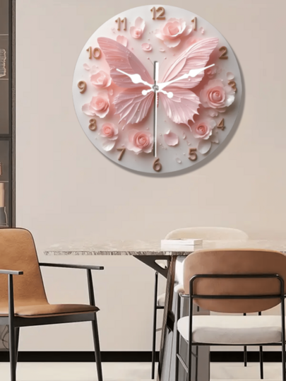 Pc 10 Inch/12 Inch Roze Butterfly Wand Klok Silent Battery Operated Round Charming Perfect Home, Cafe, Kitchen, Bathroom, Bedroom, Etc. (Batteries Not Included), Home Room view 5