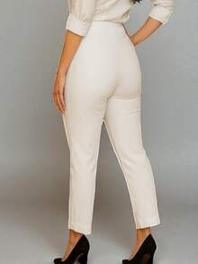 Pantalón Stretch Casual Cómodo, Realza Figura. Pantalón con Pinzas al Frente Pierna Recta. Moda Casual y Ejecutiva - Blanco - Ver 2