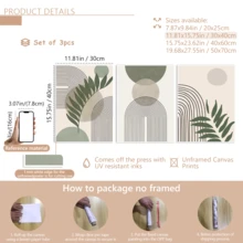 3pcs/Set Modern Bohemian Style Canvas Paintings, Minimalist Green Plant Posters, Elegant Plant Wall Art, Suitable For Living Room, Bedroom, Kitchen, Bathroom And Office Decor, With Or Without Frames, Birthday Or Graduation Gift - Multicolor - View 11