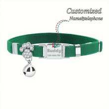 Stainless Steel Cat Paw Carved Collar With Rhinestone Bell Pendant, Purple Elastic Cat Paw Collar Customizable Polyester Pet Cat Bell Collar, Can Customize Name And Phone Number, Best Gift For Cat Lovers - Multicolor - View 2