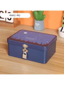 带锁和钥匙的复古锡盒，用于化妆品、文件、珠宝和其他家居用品的桌面收纳盒，适合返校使用