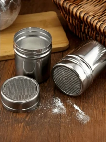 1 pieza Dispensador de polvo de precisión de acero inoxidable, para pimienta, cacao en polvo, sésamo en polvo, con malla fina para dispensar rápidamente, bloquea objetos extraños, salero de cocina, accesorio para BBQ, utensilio de cocina