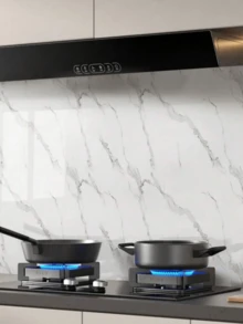 1pc White Marble Patterned Kitchen Oil-Proof Sticker, High Temperature Resistant, Waterproof, Moisture-Proof, Anti-Mildew, Self-Adhesive Wallpaper For Stove, Tile Wall, Cabinet, Tabletop Renovation, Marble-Like Film, Stickers, Wall Decal Room Decor Home Decor Living Room Decor House Decor Wall Paper Wallpapers Kitchen Decor Wall Art Kitchen Accessories Kitchen Items Wall Decor Wall Stickers Wall Sticker Wallpaper Stickers Wall Bedroom Decor