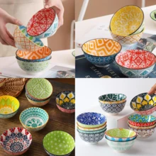 Set De 4 Bowl Tazón Sopero De Cerámica Vintage Tipo Talavera - Negro - Ver 2