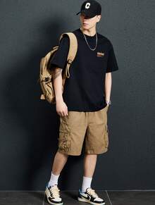 Summer Men's T-Shirt American Style  Brand Pure Cotton Front And Back Letter Print Short Sleeve Round Neck Summer Men's Half Sleeve