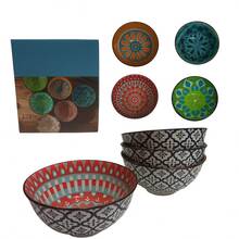 Set De 4 Bowl Tazón Sopero De Cerámica Vintage Tipo Talavera - Negro - Ver 1