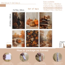 6 قطعة/مجموعة مطبوعات فنية خريفية قديمة | مجموعة من 6 مطبوعات خريفية | فن الحائط الخريفي | ديكور خريفي بألوان دافئة | مجموعة طباعة لعيد الشكر الموسمي | امرأة تسير في الغابة ، اليقطين ، كومة الكتب ، الجسر ، أوراق الخريف ، ممر الغابة | مؤطرة أو غير مؤطرة ، ديكور الغرفة ، ديكور المنزل ، ديكور بيت الطالب ، هدايا لزينة الحائط في الفندق ، المنزل ، غرفة المعيشة ، غرفة النوم ، الحمام والمكتب