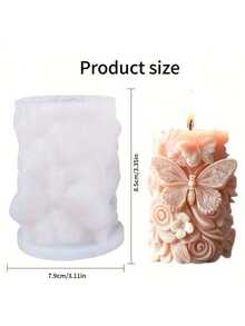 1个3D雏菊蝴蝶圆柱硅胶模具 - 适用于DIY蜡烛/肥皂/环氧树脂浇铸和粘土艺术，非常适合家居装饰工艺品和手工珠宝制作，柔软灵活，带有清晰的浮雕细节 - 白色 - 查看 7