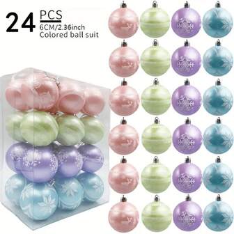 24pcs Macaron Color Christmas Ornament Balls, 2.37 Inch Plastic Hanging Christmas Tree Balls, Suitable For Holiday, Birthday, Valentine's Day, Wedding, Home And Party Decor - No Power Needed