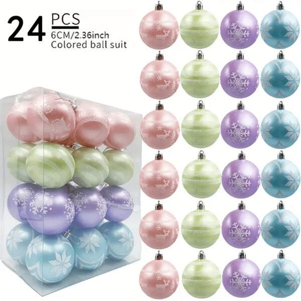 24 bolas de enfeite de Natal coloridas de macaron, bolas de plástico para pendurar em árvores de Natal de 2,37 polegadas, adequadas para feriados, aniversários, dia dos namorados, casamentos, decoração de casa e festas - sem necessidade de energia