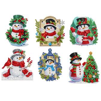 6pcs/Set Cute Christmas Snowman Diamond Art Keychain, 5D DIY Craft Kit For Beginners, Acrylic Rhinestone Pendant For Bags And Accessories, Perfect Gift Idea, Round Diamond Painting Kit