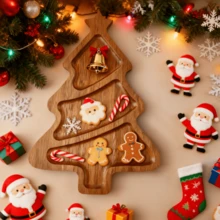 Christmas Tree Shaped Wooden Serving Platter, Creative Wooden Plate For Fruit, Bread, Steak, Pizza And Desserts, Candy Tray, Wooden Christmas Tree Tray, Holiday Decor, Holiday Home Accents, Holiday Tableware, Christmas Decoration, Christmas Gift, Christmas, New Year Gift