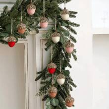 3pcs Pine Cone Felt Ball Hanging Ornaments, Christmas Tree Hanging Ball Decorations, Suitable For Christmas Holiday Party Decor