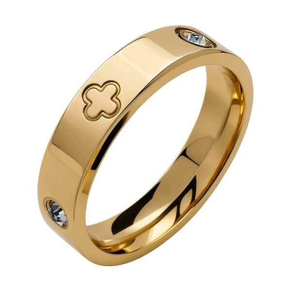 1pc Minimalist Stainless Steel Gold Color Cubic Zirconia Ring, High Color Retention, Low Allergenicity, Jewelry Gift, Suitable For Stacking And Daily Wear