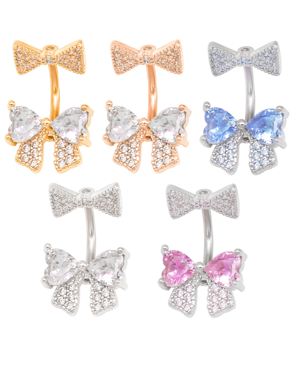 1 Piece Cute Bow Pink Zirconia Navel Ring Made Of Stainless Steel 316 Body Piercing Jewelry Sweet And Delicate For Daily Wear With Multi-Color Options