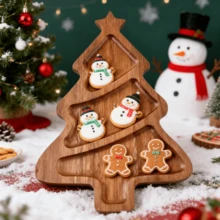 Christmas Tree Shaped Wooden Serving Platter, Creative Wooden Plate For Fruit, Bread, Steak, Pizza And Desserts, Candy Tray, Wooden Christmas Tree Tray, Holiday Decor, Holiday Home Accents, Holiday Tableware, Christmas Decoration, Christmas Gift, Christmas, New Year Gift