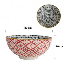 Tazón Bowl Grande Cerámica Con Diseño Tipo Talavera Vintage - ROJO - Ver 3