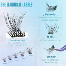 Short Lash Clusters, Wispy C Curl, 10-12MM, Individual Eyelashes, Natural Cluster Eyelash Extensions, Natural Looking, 154PCS - 霧面黑色 - 查看 3