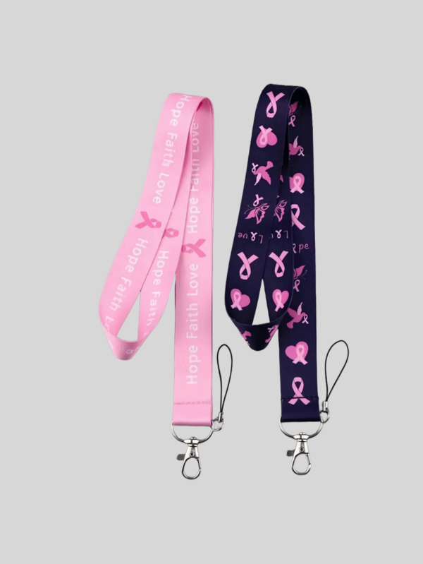 1pc Breast Cancer Awareness Symbol Lanyard Keychain For Men, Hope Faith Love Neck Strap Keychain, Red Ribbon Health Phone Lanyard Keychain Accessories, Double-Sided Polyester