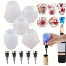 5 Stücke Harz Weinflaschen Verschluss Formset/5 Stücke Weinverschluss, Epoxidharz Weinverschluss Silikon Form, Verschluss Epoxidharz Silikon Formset, geometrische Kugel Flaschenverschluss Harz Form, Kristall Tropfen Kleber Harz Rotwein Verschluss Silikon Form - Transparent - Übersicht 9