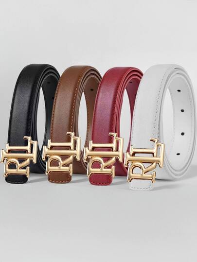 1 pieza Nuevo cinturón de mujer de 2.5cm de ancho con hebilla lisa con diseño de letra, diseño personalizado de moda clásica, versátil para combinar con vaqueros, gran regalo para el Día de la Madre (en stock sin defectos)