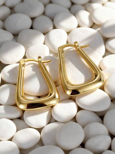 Charm-In 1 对 18K 镀金几何设计简约女士耳环，镀层厚度 0.03-0.05μm