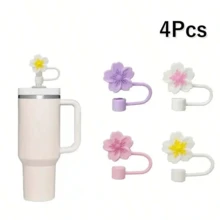 4pcs/8pcs Floral Decorative, Dust-Proof Drinking Straws Covers, Silicone Caps For Water Bottles, Reusable Straw Covers For Gifts, Parties, Home & Party Decor, Back To School Supplies