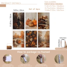 6 قطعة/مجموعة مطبوعات فنية خريفية قديمة | مجموعة من 6 مطبوعات خريفية | فن الحائط الخريفي | ديكور خريفي بألوان دافئة | مجموعة طباعة لعيد الشكر الموسمي | امرأة تسير في الغابة ، اليقطين ، كومة الكتب ، الجسر ، أوراق الخريف ، ممر الغابة | مؤطرة أو غير مؤطرة ، ديكور الغرفة ، ديكور المنزل ، ديكور بيت الطالب ، هدايا لزينة الحائط في الفندق ، المنزل ، غرفة المعيشة ، غرفة النوم ، الحمام والمكتب