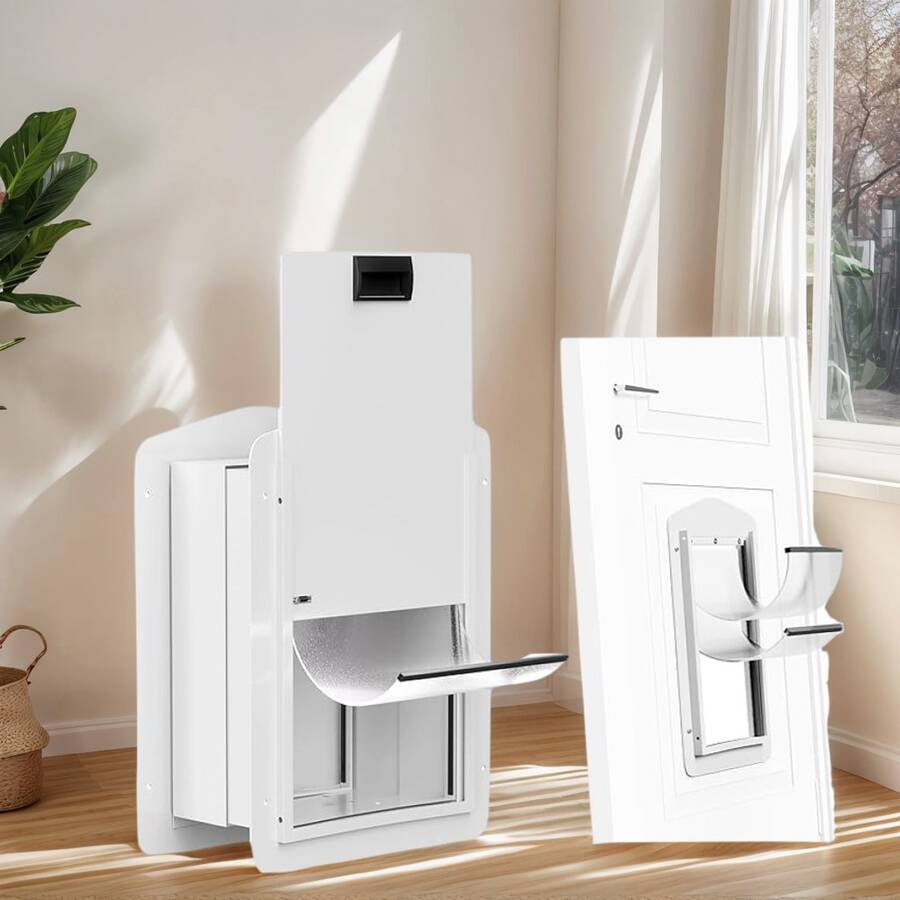 Double-Flap Dog Door For Doors And Wall, With Closing Panel And Lock, Doggy Door And Pet Door, Adjustable Passage, Suitable For Pets Up To 70 Lbs.(Large Size) - 白色 - 查看 1