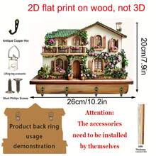 2D 平面，1 件乡村风格木制多功能家用钥匙架，带 4 个金属挂钩，墙壁装饰，门廊装饰，房间装饰，别墅装饰，四季家居装饰，2D 平面印刷工艺品（附产品视频，请先观看） - A - 查看 16