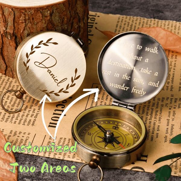 1pc Customized Brass Compass, Personalized Vintage Compass, Can Be Engraved To Commemorate, For Boyfriend Father's Day Birthday Gift, Long-Distance Gift, Graduation Wedding Anniversary Valentine's Day Gift