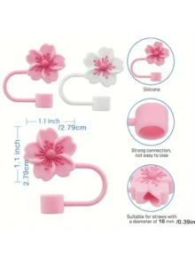 4pcs/8pcs Floral Decorative, Dust-Proof Drinking Straws Covers, Silicone Caps For Water Bottles, Reusable Straw Covers For Gifts, Parties, Home & Party Decor, Back To School Supplies