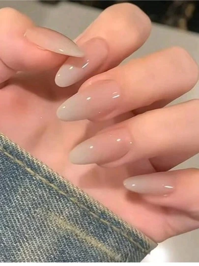 24片杏仁形压制假指甲贴片，简约渐变甜美酷炫日韩风女士指甲贴片，新款时尚指尖，配1片果冻胶和1片摩擦条，适合女性派对、舞会、日常休闲装，可拆卸重复使用