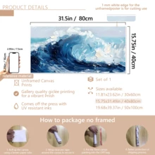 1 قطعة لوحة جداريّة فنّيّة تجريديّة ذات موجة زرقاء - لوحة جداريّة مطبوعة ذات موضوع المُحيط، تصميم موجة كبير حركي، بأسلوب الرسم بالألوان الزيتيّة لموجة البحر، طباعة صيفيّة، مثاليّة لاستخدام في ديكور غرفة المعيشة أو النوم أو الممر، ديكور غرفة المعيشة | فن جداري تجريدي | لوحة فنيّة منقوشة، ديكور فني جداري، مع إطار أو بدونه