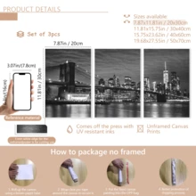 3 Tranh Treo Tường Hiện Đại, Tranh Canvas Chân Thực - Tranh Phong Cảnh trên Vải Canvas, Tranh Đen Trắng về Đường Chân Trời Thành Phố New York và Cầu Brooklyn - Trang Trí Nhà Hiện Đại, Phong Cách Đen Trắng, Nghệ Thuật Du Lịch, Có Khung hoặc Không Khung, Trang Trí Phòng, Trang Trí Nhà Cửa, Trang Trí Ký Túc Sinh Viên, Căn Hộ, Khách Sắm, Nhà Ở, Phòng Khách, Phòng Ngủ, Phòng Tắm và Văn Phòng - Quà Tặng Trang Trí Tường - Nhiều màu - Xem 20