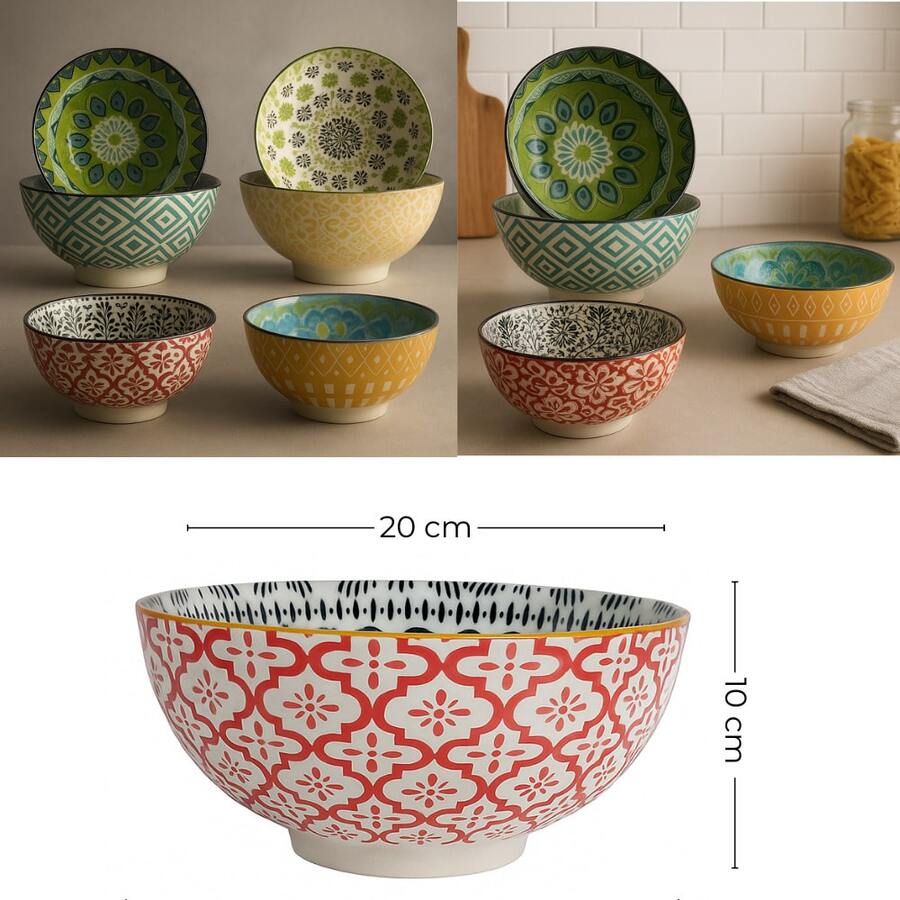 Tazón Bowl Grande Cerámica Con Diseño Tipo Talavera Vintage - ROJO - Ver 1