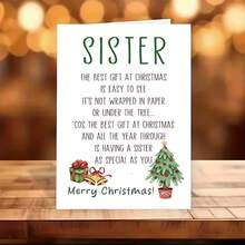 1 pieza Tarjeta de Navidad para Hermana - Elegante y Minimalista Tarjeta de Cumpleaños para Hermana - Tarjeta de Felicitación Navideña de Alta Calidad - Regalo de Navidad Perfecto para Hermanas, Papelería Navideña, Saludos de Temporada Festiva, Ilustración Festiva, Cartulina Resistente, Celebraciones Familiares