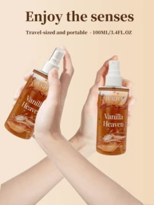 3.4 液量盎司女士香水喷雾，奶油香草焦糖香味，持久淡淡的香味，不含酒精的身体和头发喷雾，是送给女性的理想礼物，适合日常、度假、派对