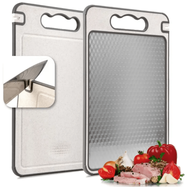 Multifunctional Double-Sided Stainless Steel Cutting Board (With Built-In Knife Sharpener + Garlic Press + Splash Guard Design) - Made Of 304 Material, With Silicone Round Corner Safety Design | Non-Slip And Scratch-Resistant Surface, Perfect For Cutting Meat, Fruits And Vegetables - Essential Kitchen Tool For Holidays And Daily Use, Non-Slip Kitchen Chopping Mat, Kitchen Accessory