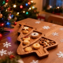 Christmas Tree Shaped Wooden Serving Platter, Creative Wooden Plate For Fruit, Bread, Steak, Pizza And Desserts, Candy Tray, Wooden Christmas Tree Tray, Holiday Decor, Holiday Home Accents, Holiday Tableware, Christmas Decoration, Christmas Gift, Christmas, New Year Gift