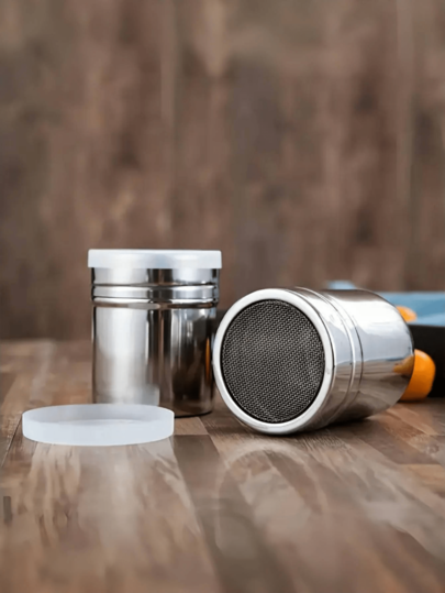 1 pieza Dispensador de polvo de precisión de acero inoxidable, para pimienta, cacao en polvo, sésamo en polvo, con malla fina para dispensar rápidamente, bloquea objetos extraños, salero de cocina, accesorio para BBQ, utensilio de cocina