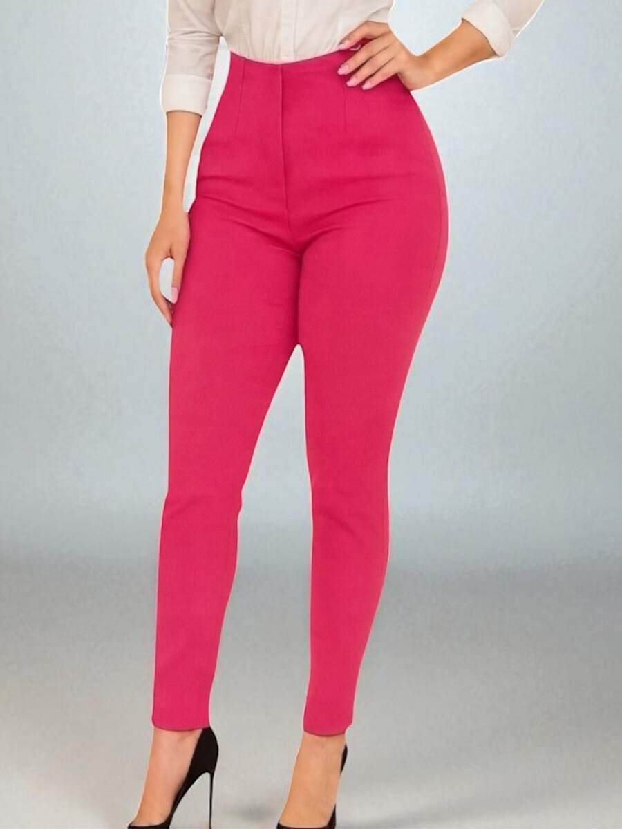 Pantalón Stretch Casual Cómodo, Realza Figura. Pantalón con Pinzas al Frente Pierna Recta. Moda Casual y Ejecutiva - Rosa Fucsia - Ver 1