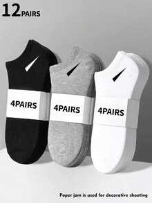 12 Pairs Unisex Simple Plain Black, White And Gray Short Socks, Versatile And Minimal For Everyday Wear